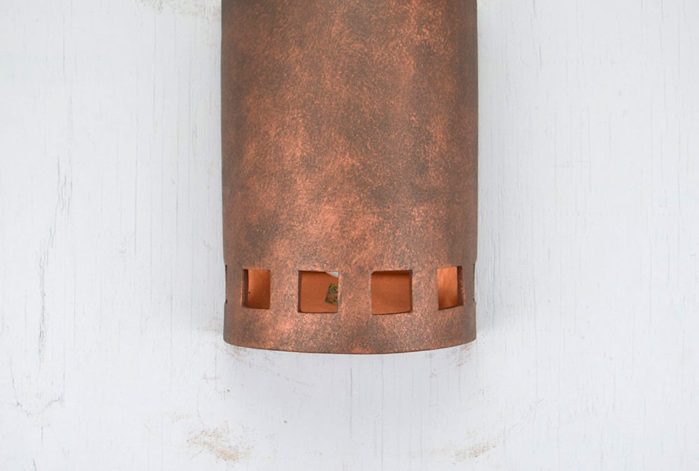 10″ Wall Light-Squares Boarder-Open Top ADA Low Profile Half Round-Antique Copper- Indoor-Outdoor