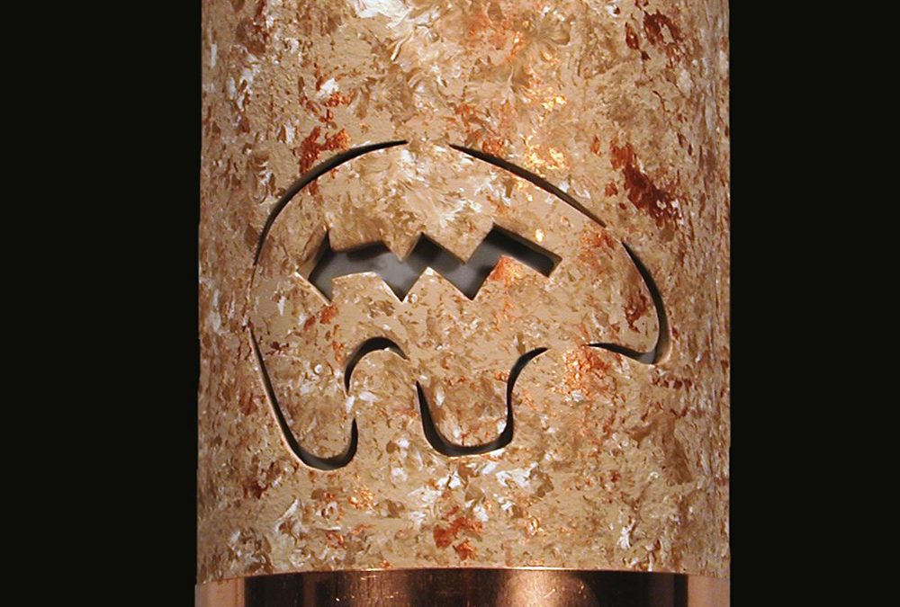 8″ Wall Sconce-Spirit Bear w/Bottom Copper Band-Open Top Half Round-Copper Rocky Road-Indoor-Outdoor