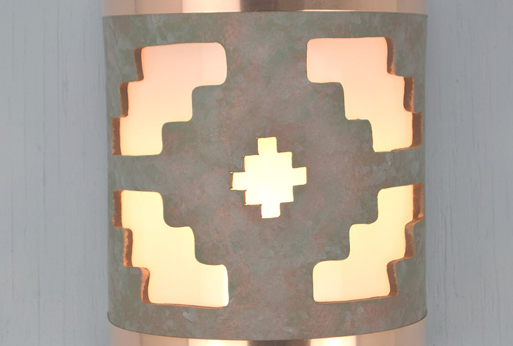 9″ Wall Light-Ventana-Open Top Half Round-Oak Moss-Copper Bands-Indoor-Outdoor-