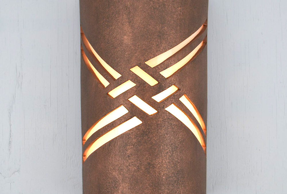 14″ Wall Light-Weavings-Open Top Half Round-Antique Copper-Indoor-Outdoor