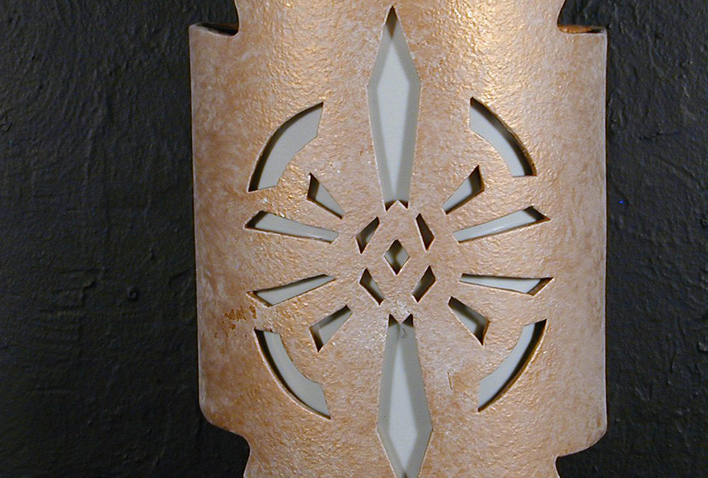 12″ Wall Light-Dagger on a Zig Zag Handcut Half Round-Ancient Bronze-Indoor-Outdoor