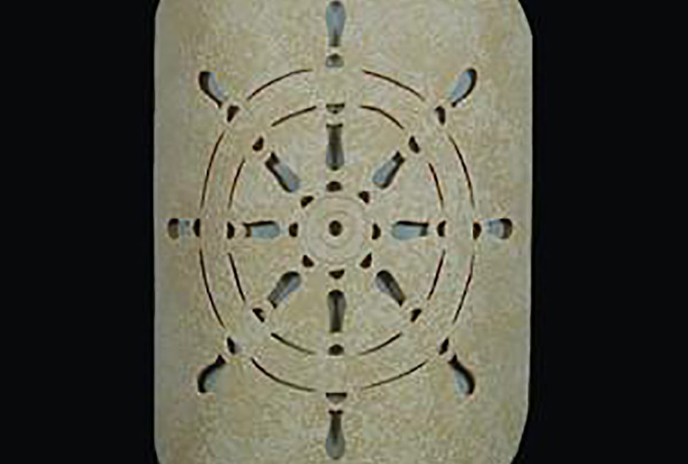 13″ Wall Light-Mariners Wheel-Shield Handcut-Half Round-Tan Tone-Indoor-Outdoor