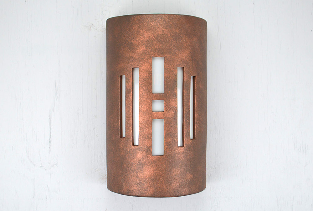 14″ Wall Light-Center Windows-Open Top Half Round-Antique Copper-Indoor-Outdoor