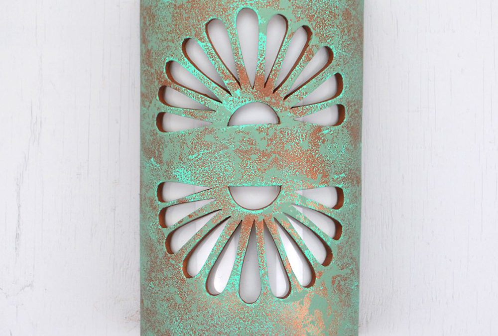 14″ Wall Light-Double Fan-Open Top Half Round-Raw Turquoise-Indoor-Outdoor