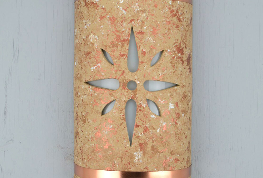 14″ Wall Light-Star-Open Top Half Round-Copper Rocky Road-Copper Bands-Indoor-Outdoor