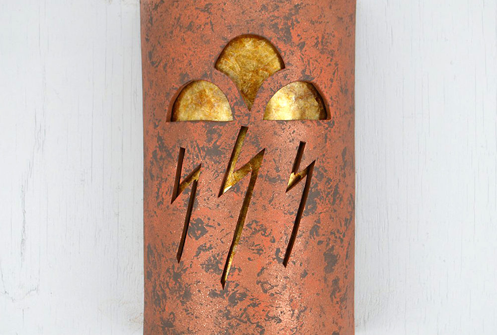 14″ Wall Light-Storm Cloud-Open Top Half Round-Copper Brick-Amber Mica lens-Indoor-Outdoor