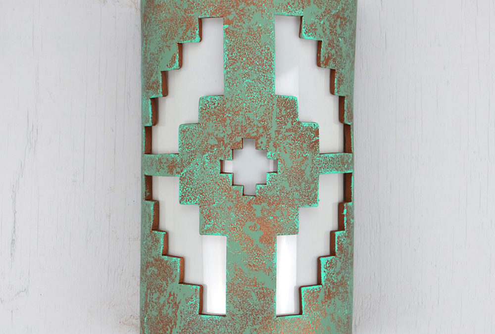 14″ Wall Light-Ventana-Open Top Half Round-Raw Turquoise-Indoor-Outdoor