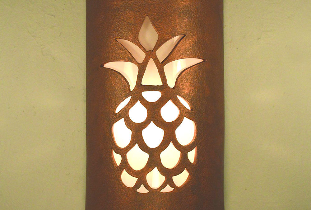 14″ Wall Light-Pineapple-Closed Top (Dark Sky) Half Round-Antique Copper-Indoor-Outdoor