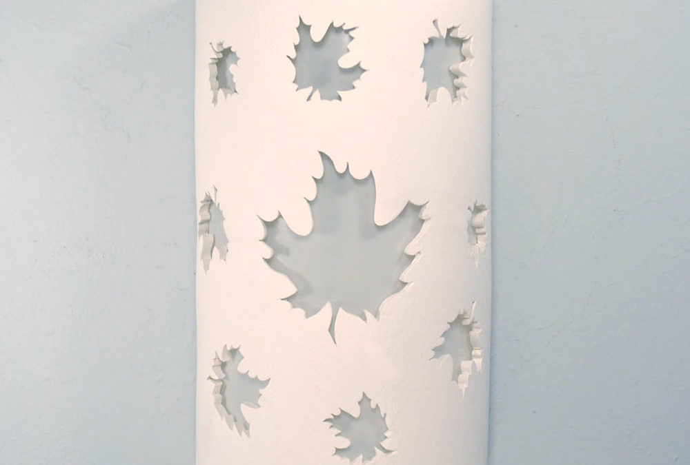 14″ Wall Light-Maple Leaves-Open Top Half Round-White-Indoor-Outdoor