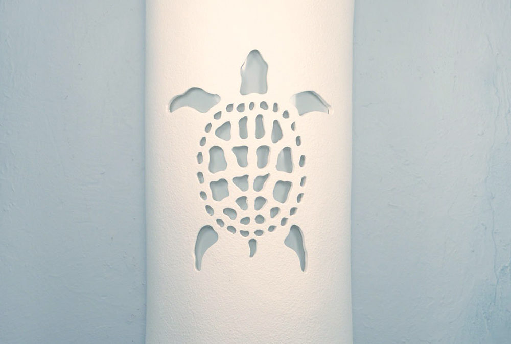 14″ Wal Light-Sea Turtle-Open Top Half Round-White-Indoor-Outdoor