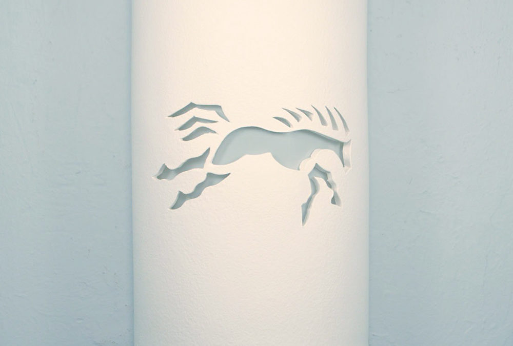 14″ Wall Light-Wild Horse-Open Top Half Round Light-White-Indoor-Outdoor