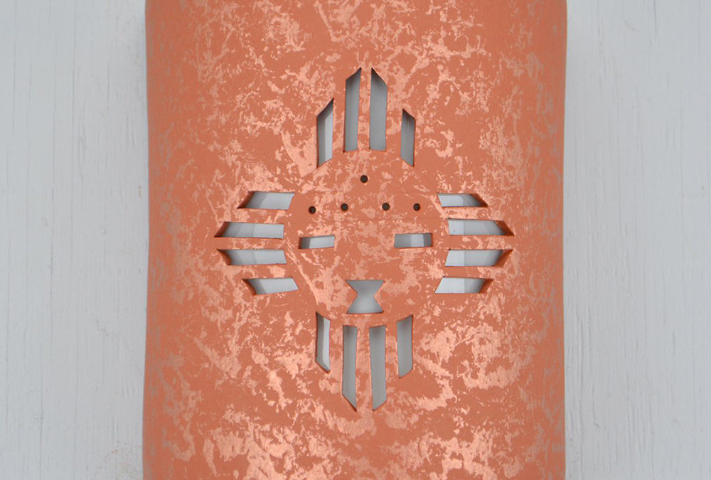 9″ Wall Light-Kachina (4 pt)-Closed Top (Dark Sky) Half Round-Red Mica-Indoor-Outdoor