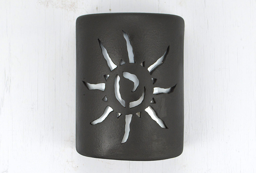 9″ Wall Light-Ancient Sun-Closed Top (Dark Sky) Half Round-Black Suede-Indoor-Outdoor