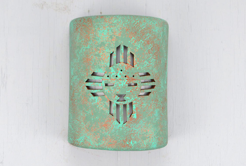 9″ Wall Light-Kachina (4 pt)-Closed Top (Dark Sky) Half Round-Raw Turquoise-Indoor-Outdoor