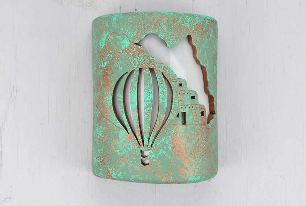 9″ Wall Light-Pueblo Balloon-Closed Top (Dark Sky) Half Round-Raw Turquoise-Indoor-Outdoor