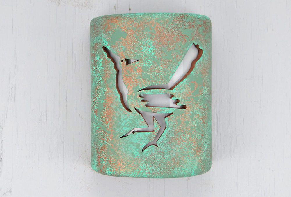 9″ Wall Light-Roadrunner-Closed Top (Dark Sky) Half Round-Raw Turquoise-Indoor-Outdoor