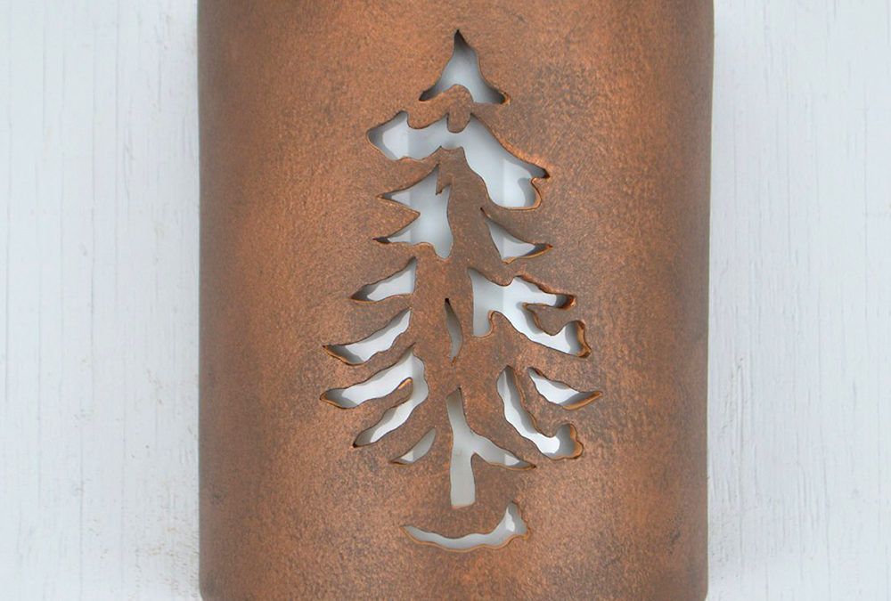 9″ Wall Light-Pine-Closed Top (Dark Sky) Half Round-Antique Copper-Indoor-Outdoor