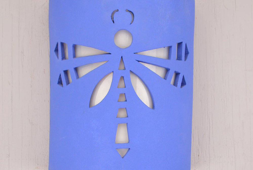 10″ Wall Light-Dragonfly-Low Profile (ADA) Open Top Half Round-Feng Shui Blue-Indoor-Outdoor