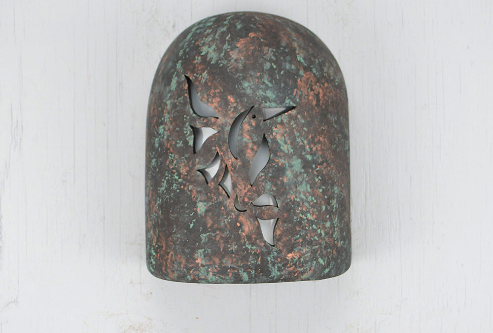 9″ Wall Light-Hummingbird-Hood (Dark Sky) Half Round-Copper Moss Agate-Indoor-Outdoor-