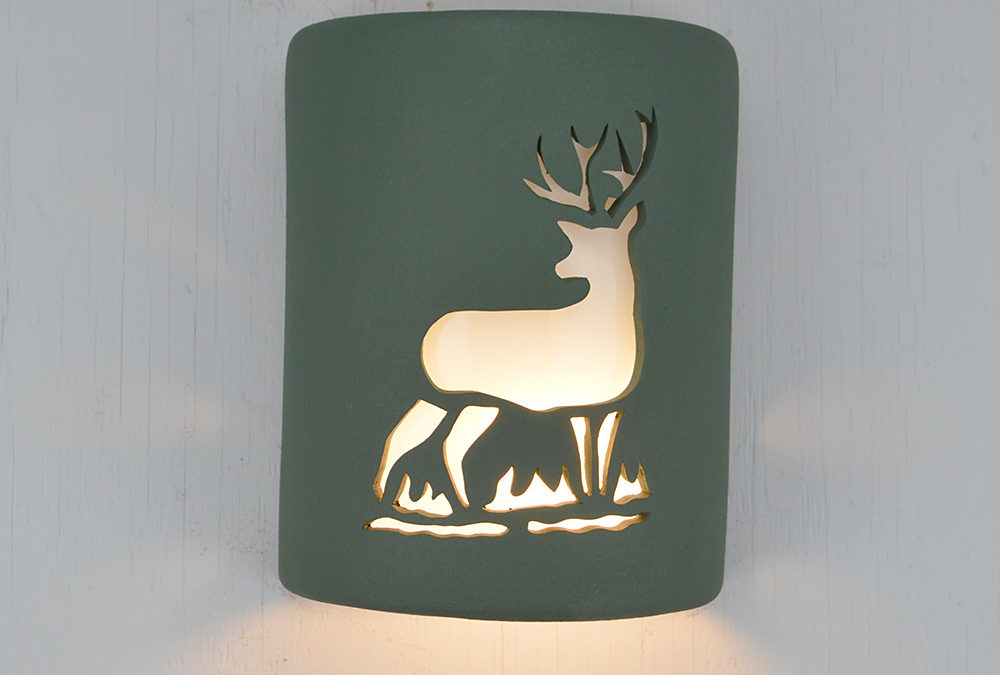 9″ Wall Light-Deer-Open Top Half Round-Tin Roof Green-Indoor-Outdoor