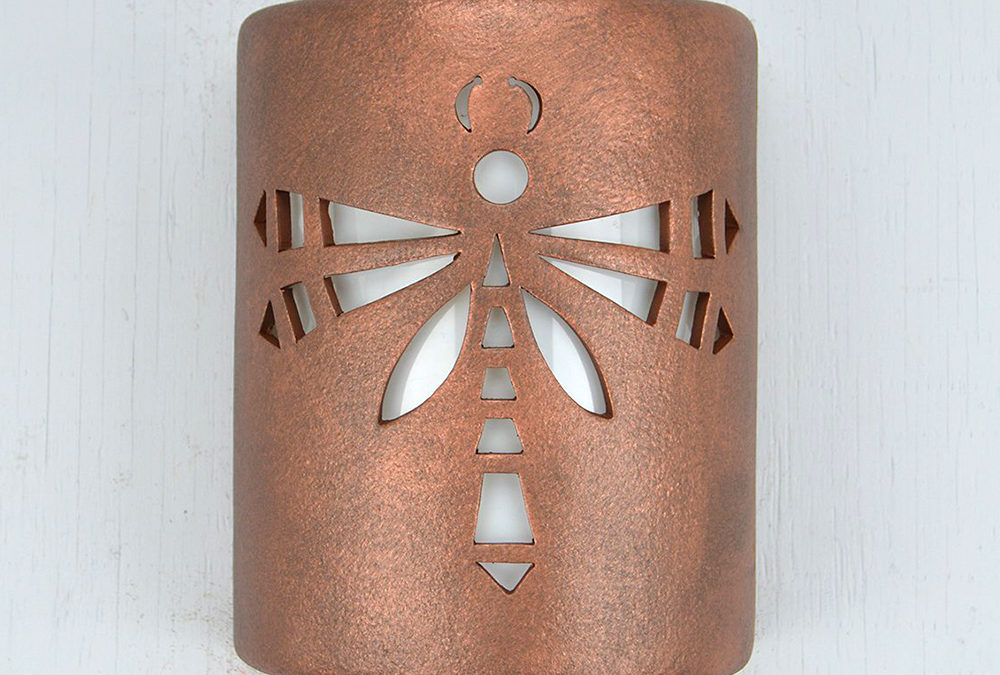 9″ Wall Light-Dragon Fly-Open Top Half Round-Antique Copper-Indoor-Outdoor