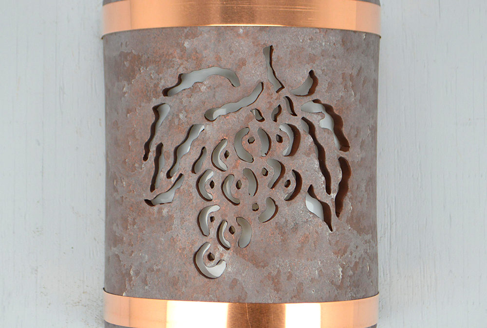 9″ Wall Light-Grapes-Open Top Half Round-Copper Wash-Raw Copper Bands-Indoor-Outdoor