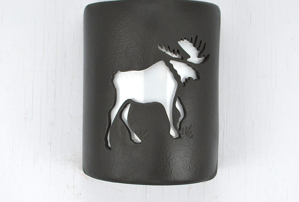 9″ Wall Light-Moose-Open Top Half Round-Black-Indoor-Outdoor