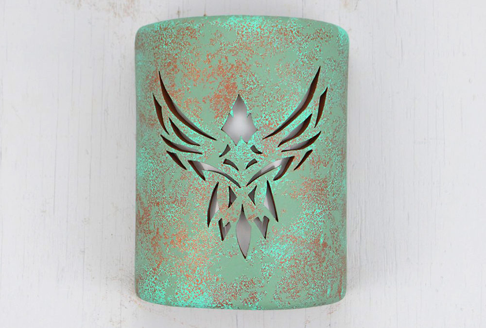 9″ Wall Light-Phoenix-Open Top Half Round-Raw Turquoise-Indoor-Outdoor