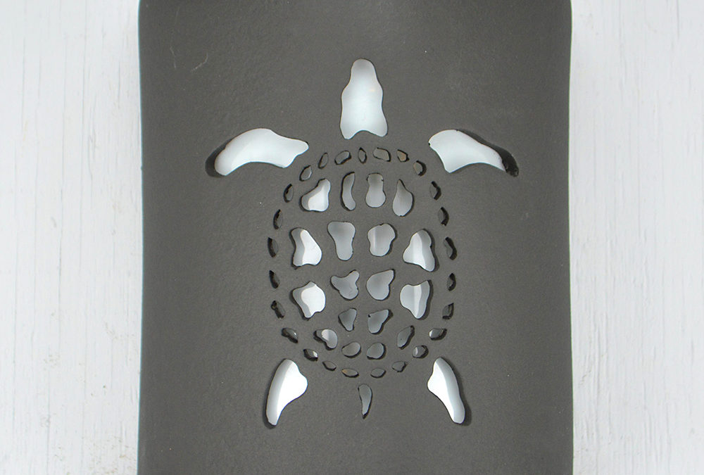 9″ Wall Light-Sea Turtle-Open Top Half Round-Black Suede-Indoor-Outdoor