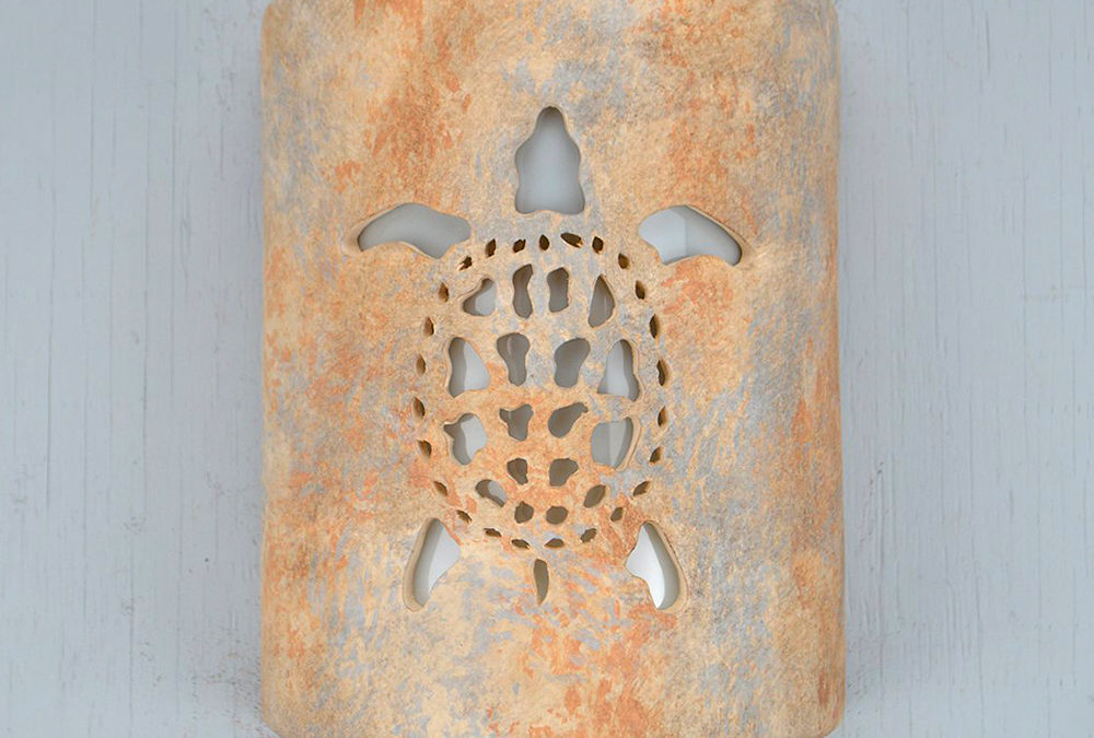 9″ Wall Light-Sea Turtle-Open Top Half Round-Sandstone-Indoor-Outdoor