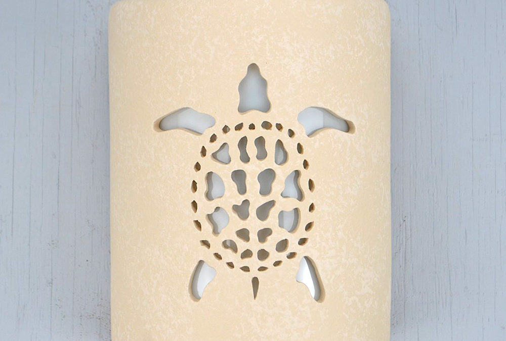 9″ Wall Light-Sea Turtle-Open Top Half Round-Tan Tone-Indoor-Outdoor