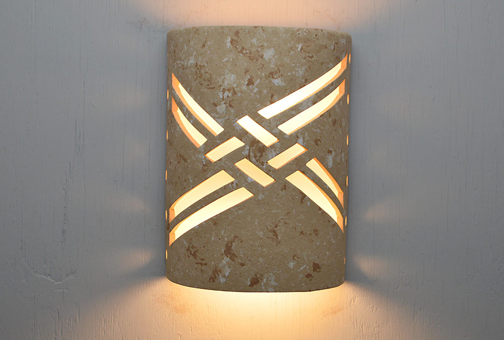 9″ Wall Light-Weavings-Open Top Half Round-Silver Rocky Road-Indoor-Outdoor