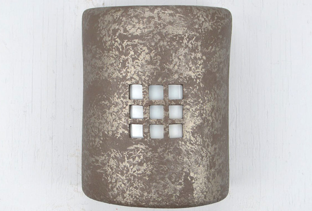 9″ Wall Light-Blocks-Open Top Half Round-Coffee Mica-Indoor-Outdoor