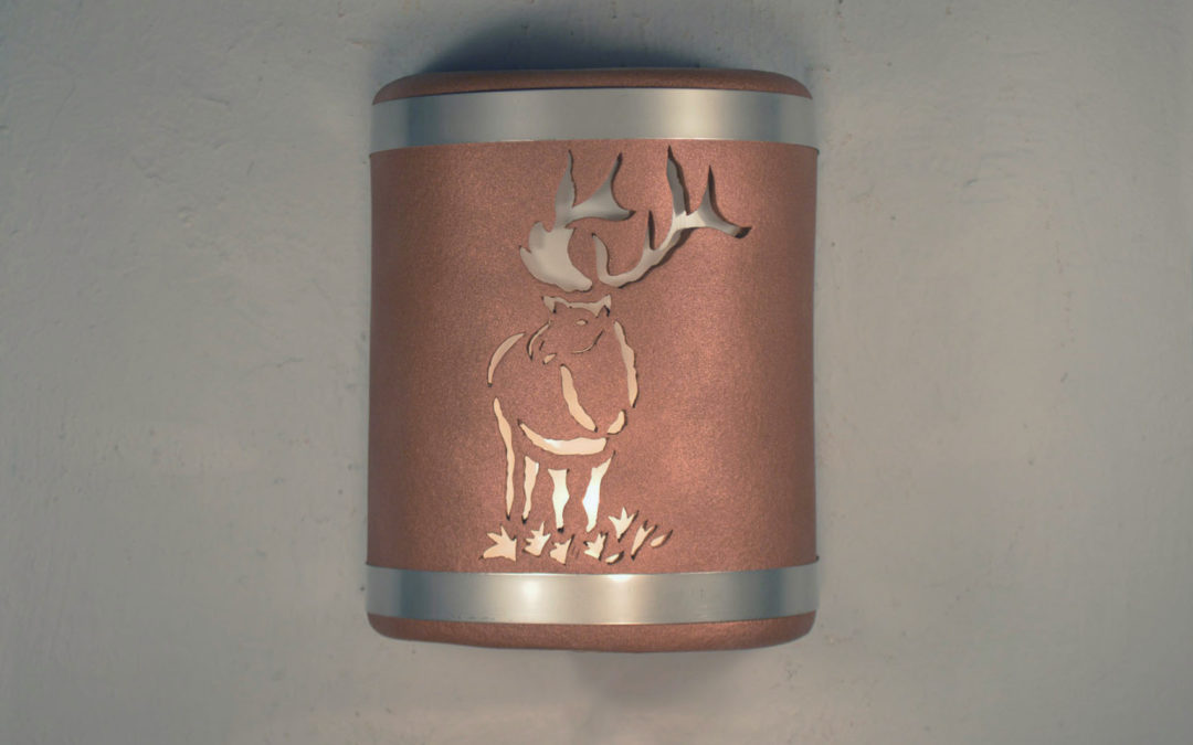 9″ Wall Light-Elk-Open Top Half Round-w/Stainless Steel Bands-Rusted Copper-Indoor-Outdoor