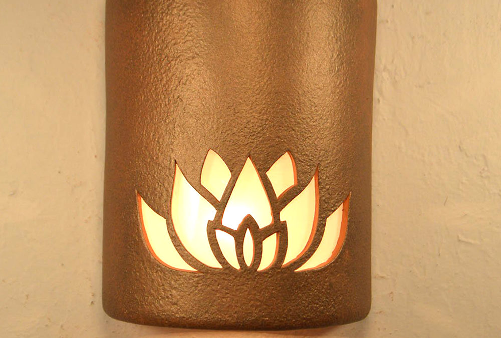 9″ Wall Light-Lotus Flower-Open Top Half Round-Terracotta Haze-Indoor-Outdoor