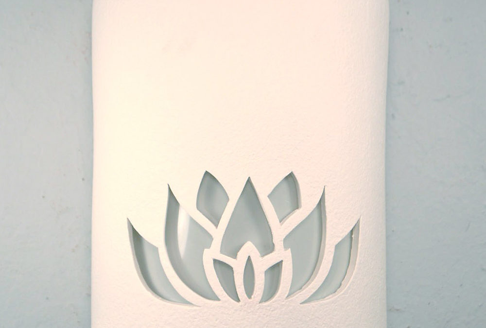 9″ Wall Light-Lotus Flower-Open Top Half Round-White-Indoor-Outdoor