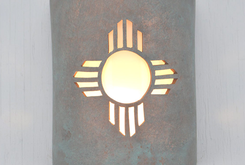 9″ Wall Light-Plain Kachina (4 pt)-Open Top Half Round-Copper Patina-Indoor-Outdoor