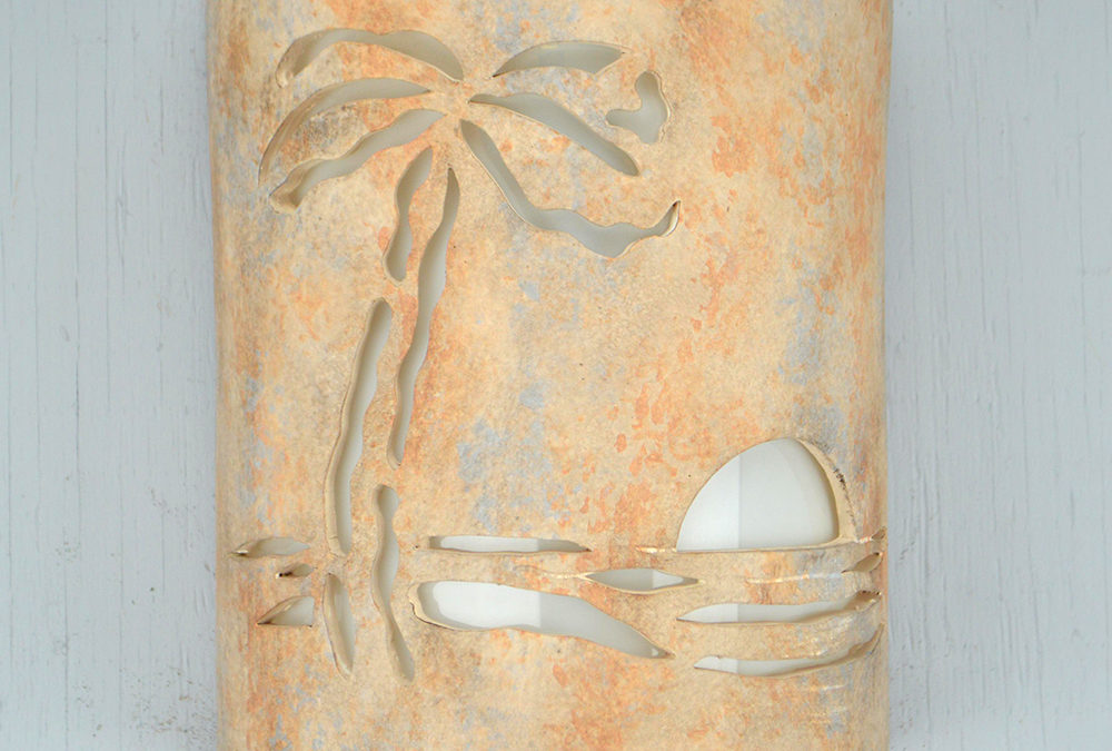 9″ Wall Light-Paradise Palm-Open Top Half Round-Sandstone-Indoor-Outdoor