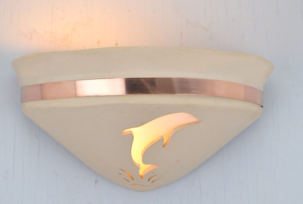 Halfbell Uplight-Dolphin-Top Raw Copper Band-Tan-Indoor Only