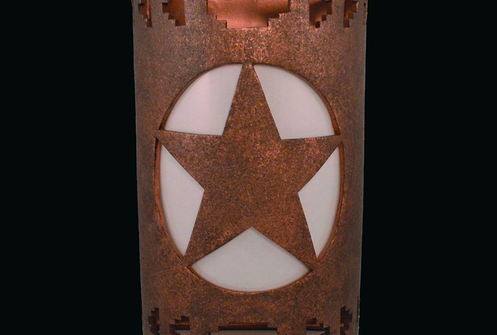 14″ Wall Light-Lonestar w/Southwest Side Steps Boarders-Open Top Half Round-Antique Copper-Indoor-Outdoor