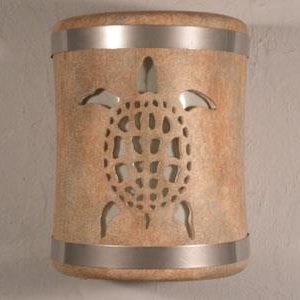 9" Sea Turtle Design and Stainless Steel Metal Bands-Sandstone color-Indoor/Outdoor-Open Top