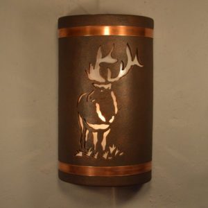 14" Open Top - Elk Design w/Copper Bands, in Antique Copper Color - Indoor/Outdoor