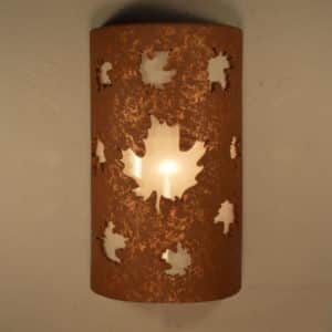 Closed Top-Dark Sky-Maple Leaves-Rustic-Custom-Porch-Garage-Light-Wall Sconce-Indoor-Outdoor