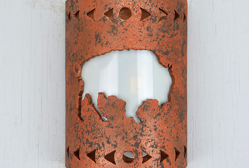 10″ Wall Light-Buffalo w/Arrows Border-Open Top ADA Low Profile Half Round-Copper Brick-Indoor-Outdoor