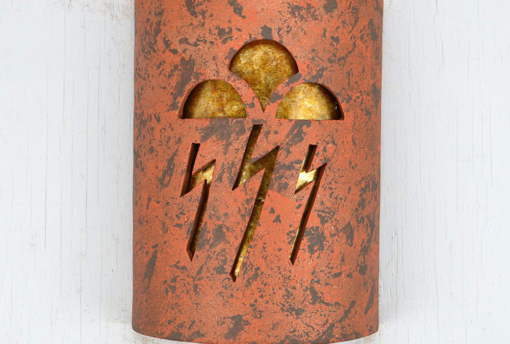 10″ Wall Light-Storm Cloud-ADA Low Profile Open Top Half Round-Copper Brick-Amber Mica-Indoor-Outdoor