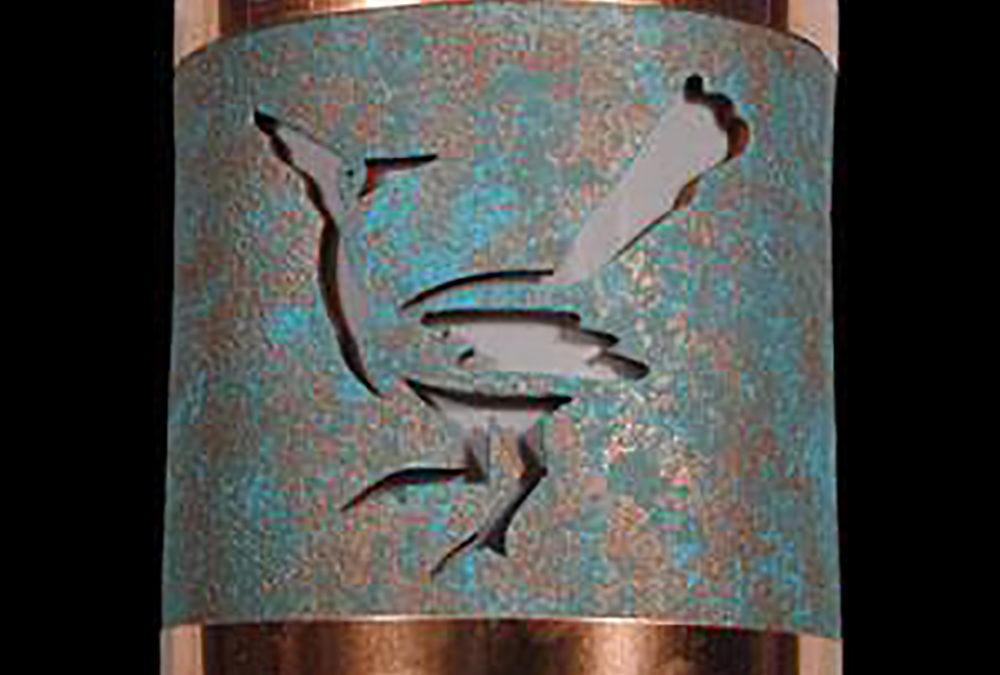 9″ Wall Light-Roadrunner-Open Top Half Round-Copper Bands-Raw Turquoise-Indoor-Outdoor