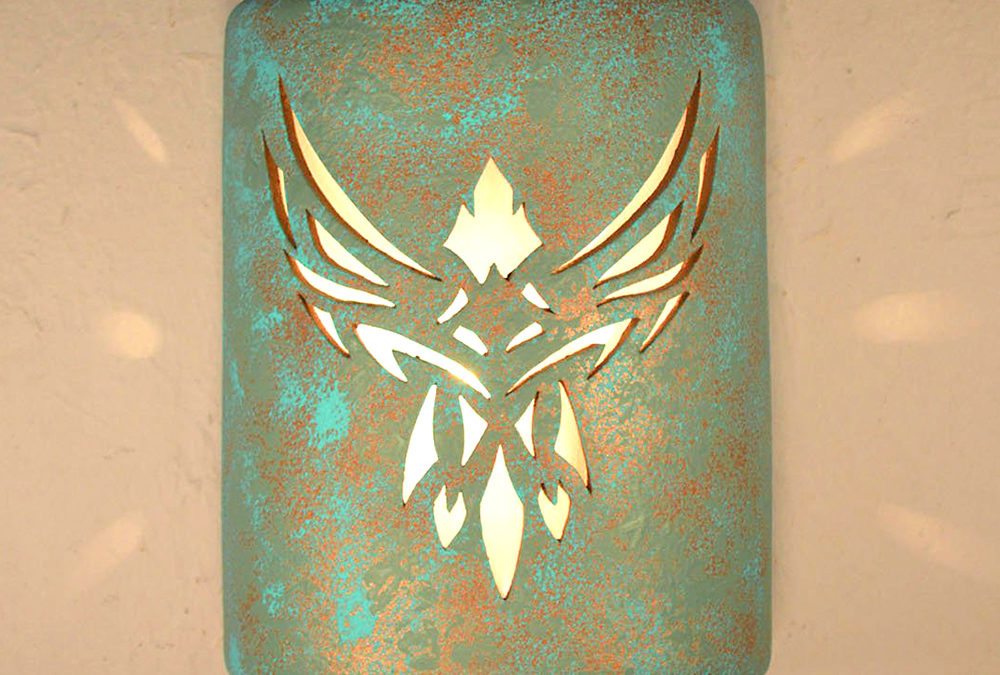 9″ Wall Light-Phoenix-Closed Top (Dark Sky) Half Round-Raw Turquoise-Indoor-Outdoor