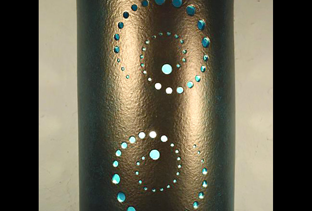 14″ Wall Light-Kropp-Open Top Half Round-Teal Inside and Anodize Bronze outside-Indoor-Outdoor