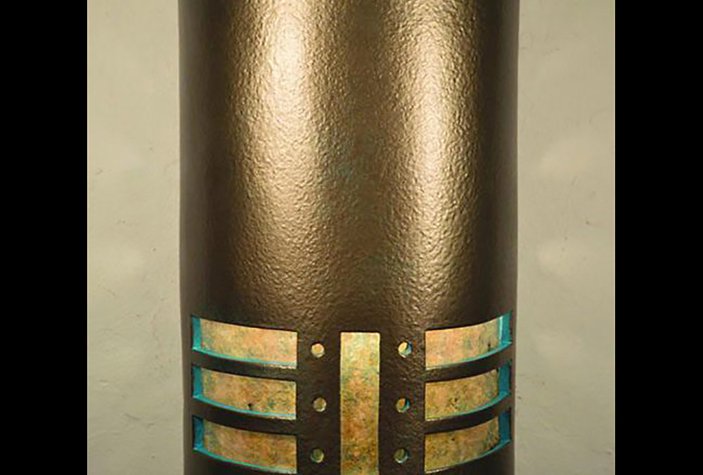 14″ Wall Light-Rialto-Open Top Half Round-Teal inside-Anodize Bronze-Indoor-Outdoor-Silver Mica