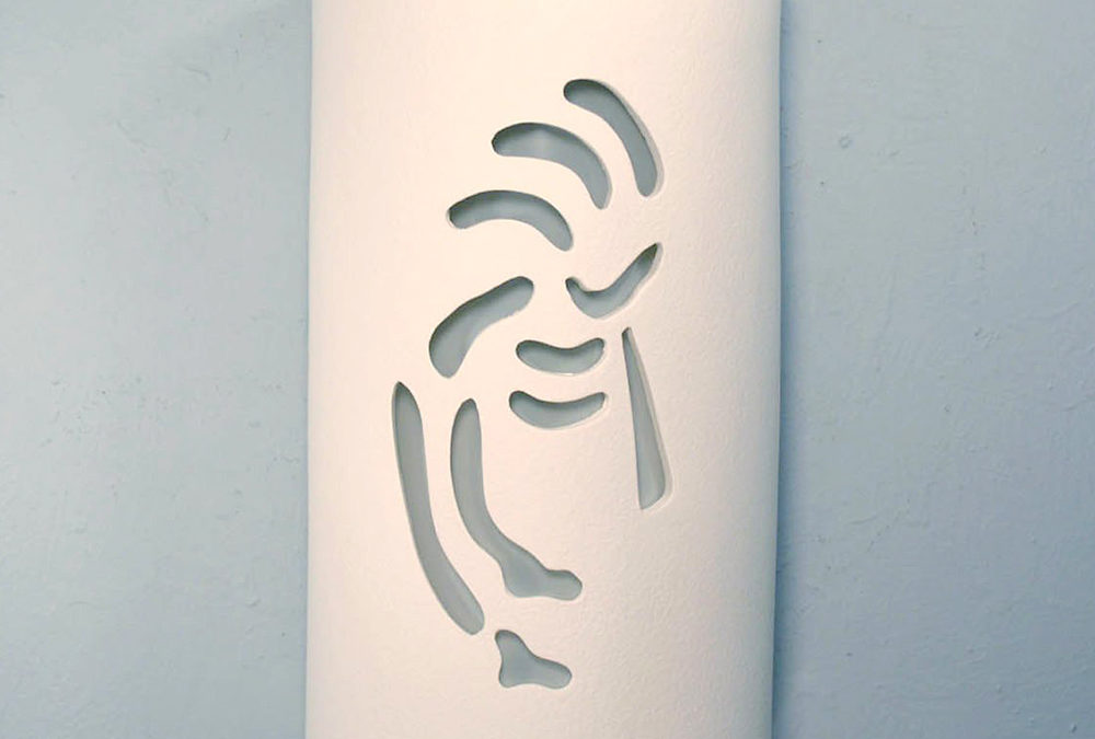 14″ Wall Light-Kokopelli-Closed Top (Dark Sky) Half Round-White-Indoor-Outdoor